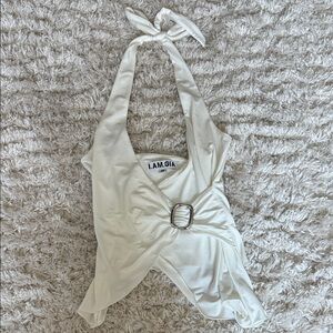 I.AM.GIA Cream Halter Wrap Top with Buckle
